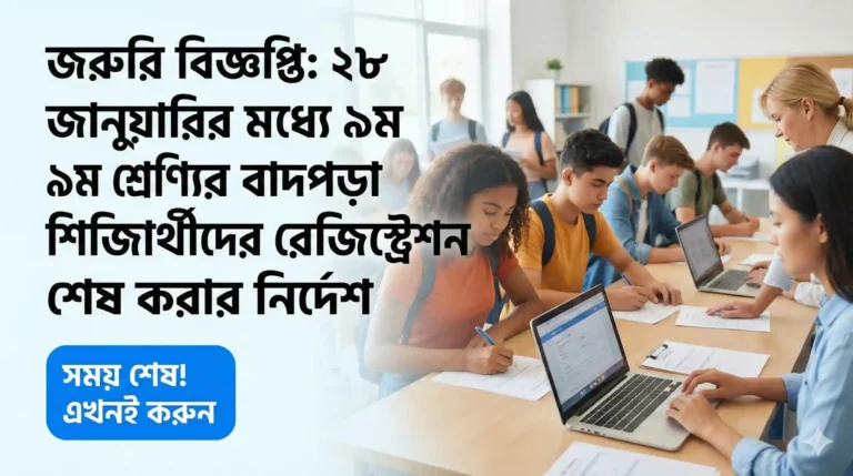 ২৮ জানুয়ারির মধ্যে ৯ম শ্রেণির বাদপড়া শিক্ষার্থীদের রেজিস্ট্রেশন শেষ করার নির্দেশ