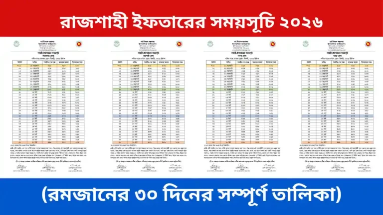 রাজশাহী ইফতারের সময়সূচি ২০২৬ (রমজানের ৩০ দিনের সম্পূর্ণ তালিকা)